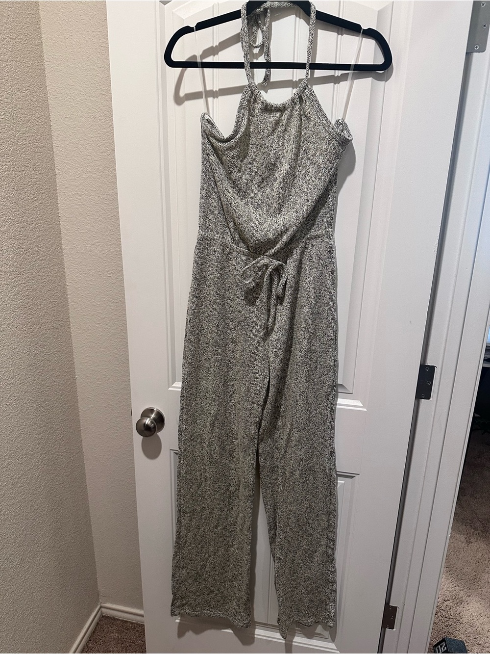 Fashion Nova Gray Halter Knit Jumpsuit with Drawstring